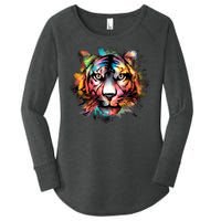 Tiger Face Watercolor Women's Perfect Tri Tunic Long Sleeve Shirt