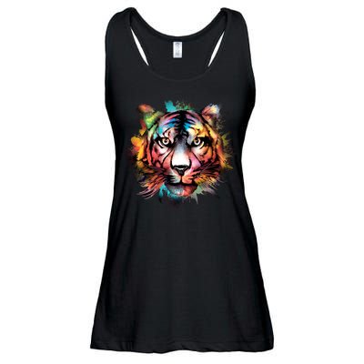 Tiger Face Watercolor Ladies Essential Flowy Tank