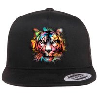 Tiger Face Watercolor Flat Bill Trucker Hat