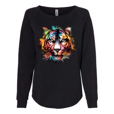 Tiger Face Watercolor Womens California Wash Sweatshirt