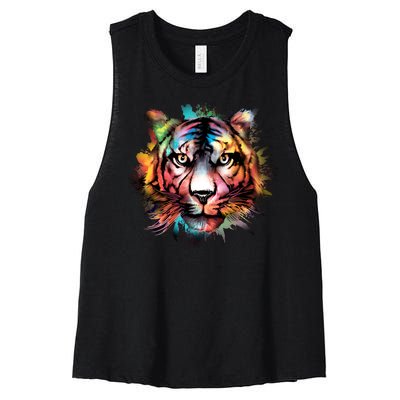 Tiger Face Watercolor Women's Racerback Cropped Tank