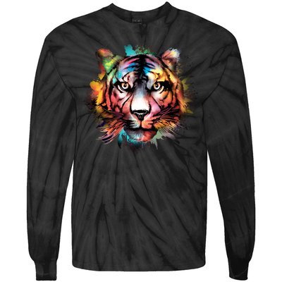 Tiger Face Watercolor Tie-Dye Long Sleeve Shirt