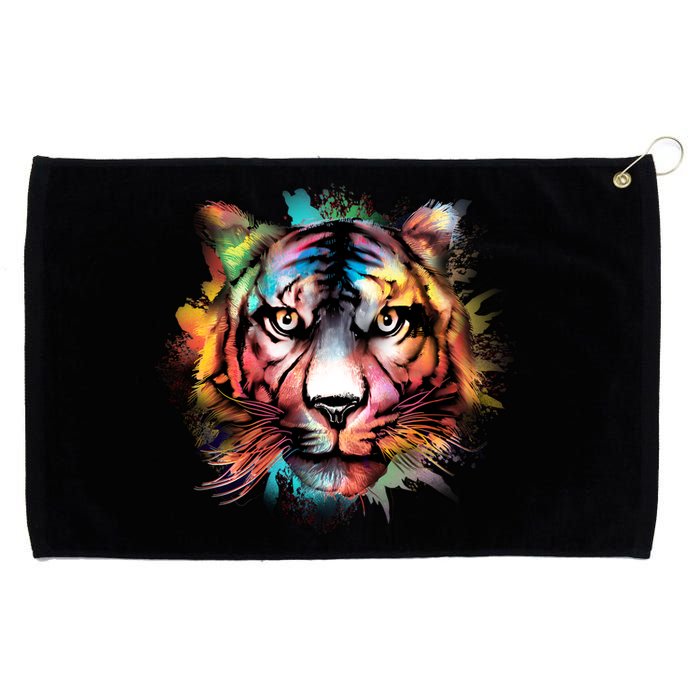 Tiger Face Watercolor Grommeted Golf Towel