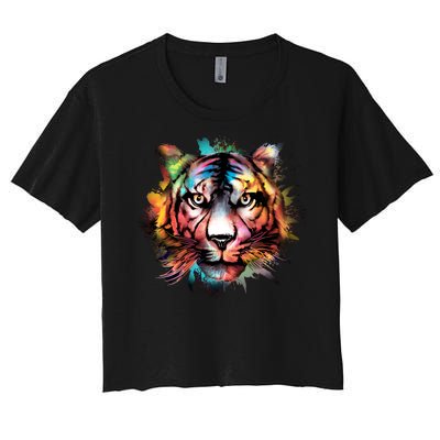 Tiger Face Watercolor Women's Crop Top Tee