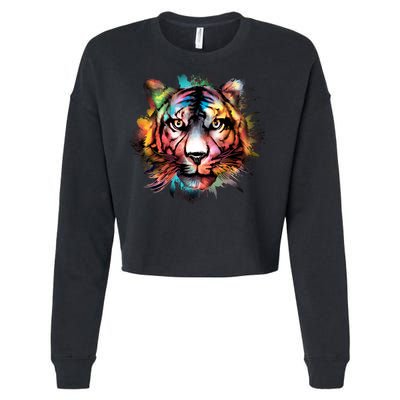 Tiger Face Watercolor Cropped Pullover Crew