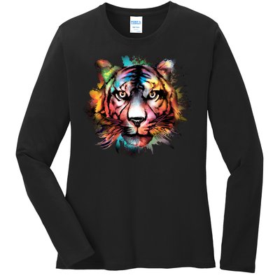 Tiger Face Watercolor Ladies Long Sleeve Shirt