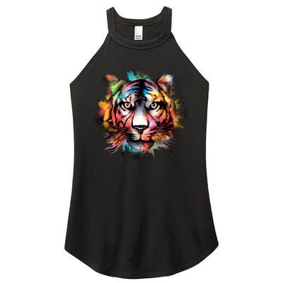 Tiger Face Watercolor Women's Perfect Tri Rocker Tank