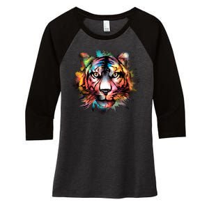 Tiger Face Watercolor Women's Tri-Blend 3/4-Sleeve Raglan Shirt