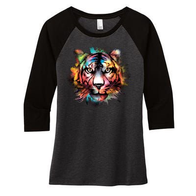 Tiger Face Watercolor Women's Tri-Blend 3/4-Sleeve Raglan Shirt