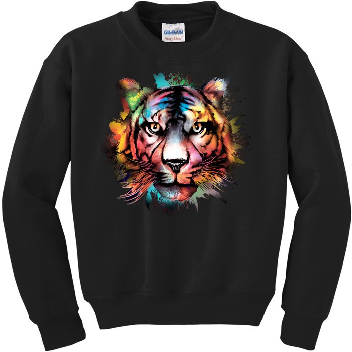 Tiger Face Watercolor Kids Sweatshirt