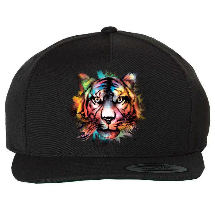 Tiger Face Watercolor Wool Snapback Cap