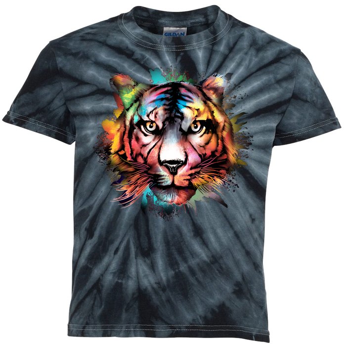 Tiger Face Watercolor Kids Tie-Dye T-Shirt