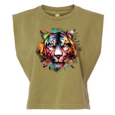 Tiger Face Watercolor Garment-Dyed Women's Muscle Tee