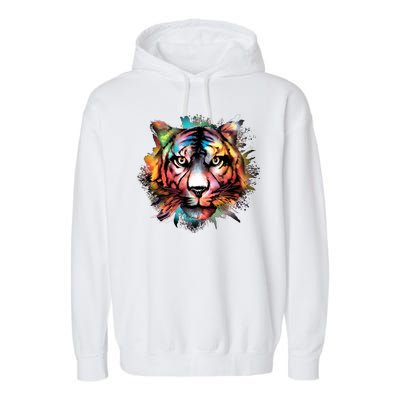 Tiger Face Watercolor Garment-Dyed Fleece Hoodie