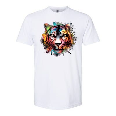 Tiger Face Watercolor Softstyle CVC T-Shirt