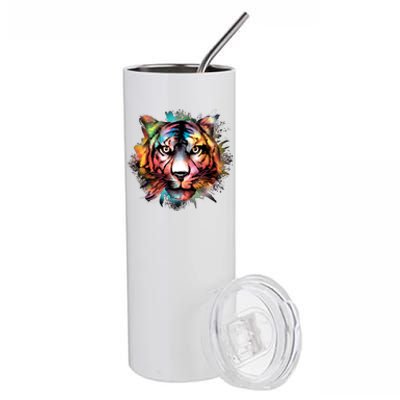 Tiger Face Watercolor Stainless Steel Tumbler