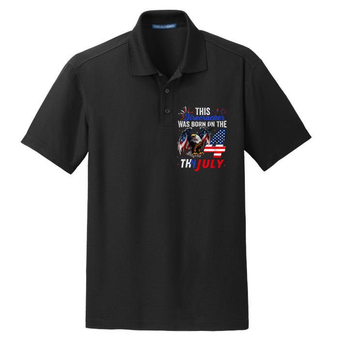 This Firecracker Was Born On The Fourth Of July Birthday Dry Zone Grid Polo