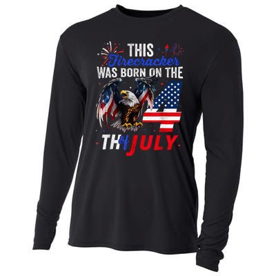 This Firecracker Was Born On The Fourth Of July Birthday Cooling Performance Long Sleeve Crew