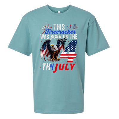 This Firecracker Was Born On The Fourth Of July Birthday Sueded Cloud Jersey T-Shirt