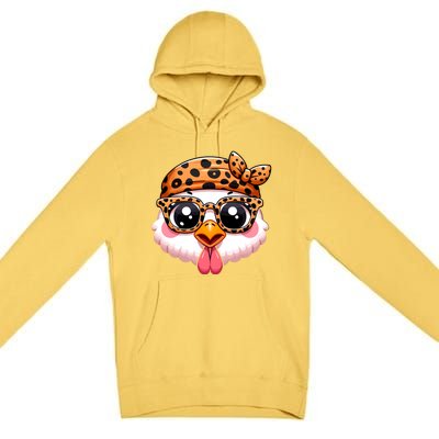 Turkey Face With Leopard Glasses Thanksgiving Meaningful Gift Premium Pullover Hoodie