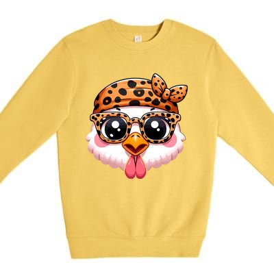 Turkey Face With Leopard Glasses Thanksgiving Meaningful Gift Premium Crewneck Sweatshirt