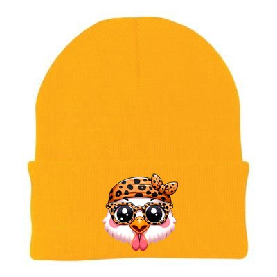 Turkey Face With Leopard Glasses Thanksgiving Meaningful Gift Knit Cap Winter Beanie