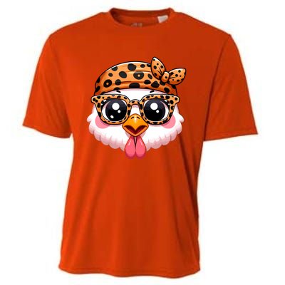 Turkey Face With Leopard Glasses Thanksgiving Meaningful Gift Cooling Performance Crew T-Shirt