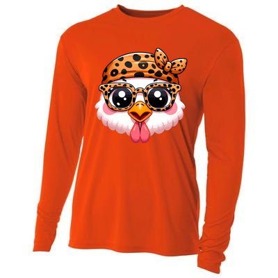 Turkey Face With Leopard Glasses Thanksgiving Meaningful Gift Cooling Performance Long Sleeve Crew