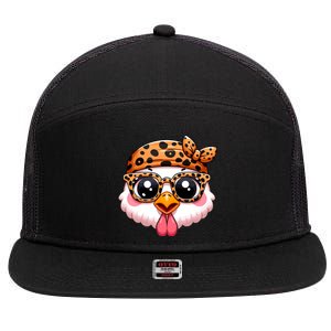 Turkey Face With Leopard Glasses Thanksgiving Meaningful Gift 7 Panel Mesh Trucker Snapback Hat