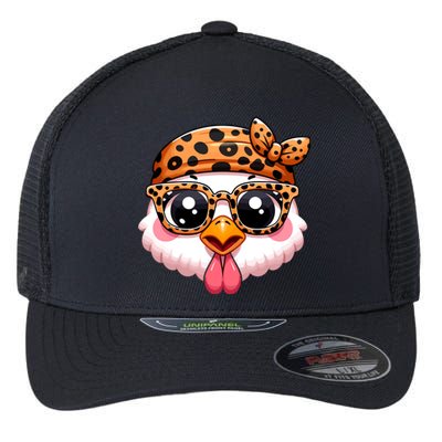 Turkey Face With Leopard Glasses Thanksgiving Meaningful Gift Flexfit Unipanel Trucker Cap