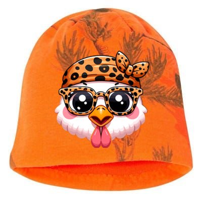 Turkey Face With Leopard Glasses Thanksgiving Meaningful Gift Kati - Camo Knit Beanie