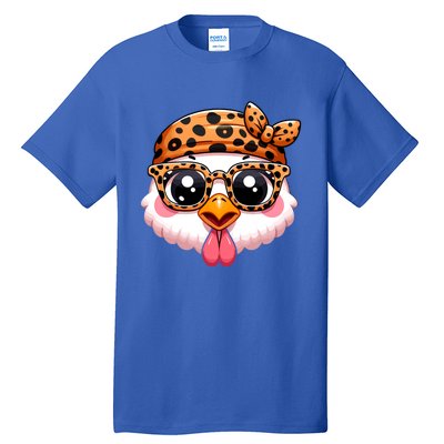 Turkey Face With Leopard Glasses Thanksgiving Meaningful Gift Tall T-Shirt