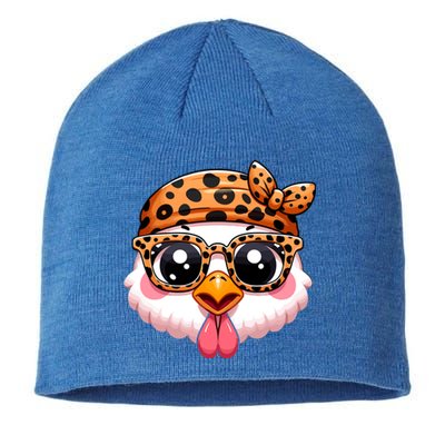 Turkey Face With Leopard Glasses Thanksgiving Meaningful Gift Sustainable Beanie