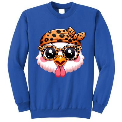 Turkey Face With Leopard Glasses Thanksgiving Meaningful Gift Tall Sweatshirt