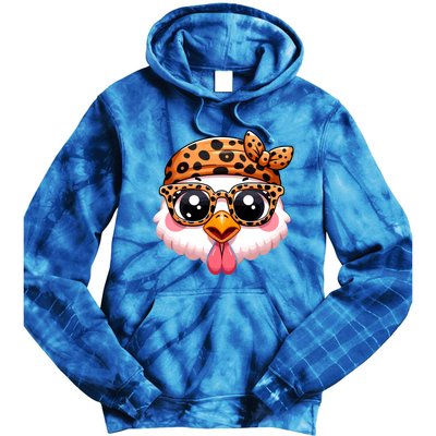 Turkey Face With Leopard Glasses Thanksgiving Meaningful Gift Tie Dye Hoodie