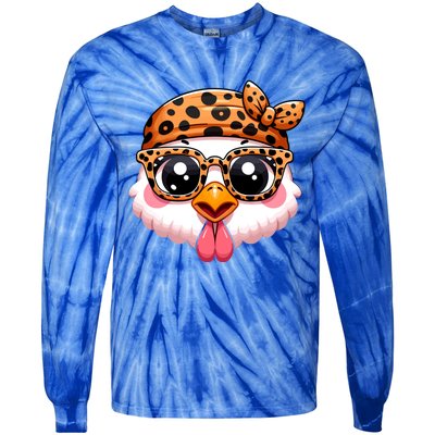 Turkey Face With Leopard Glasses Thanksgiving Meaningful Gift Tie-Dye Long Sleeve Shirt