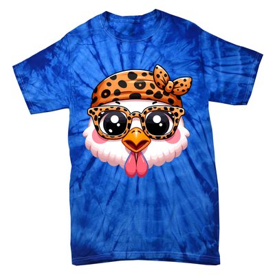 Turkey Face With Leopard Glasses Thanksgiving Meaningful Gift Tie-Dye T-Shirt