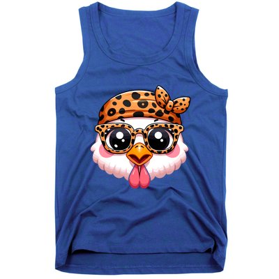 Turkey Face With Leopard Glasses Thanksgiving Meaningful Gift Tank Top