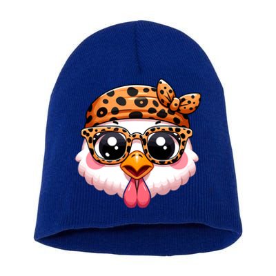 Turkey Face With Leopard Glasses Thanksgiving Meaningful Gift Short Acrylic Beanie