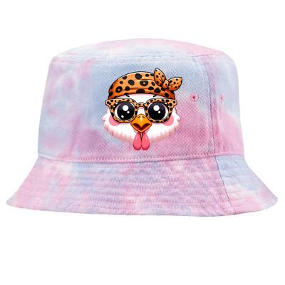 Turkey Face With Leopard Glasses Thanksgiving Meaningful Gift Tie-Dyed Bucket Hat