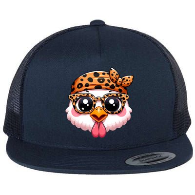 Turkey Face With Leopard Glasses Thanksgiving Meaningful Gift Flat Bill Trucker Hat