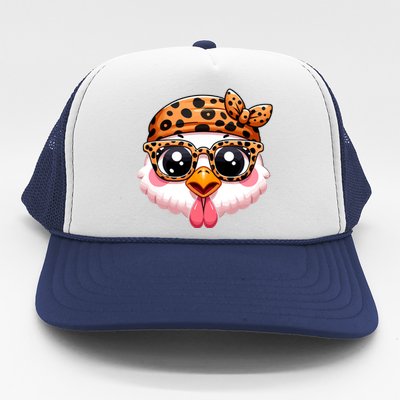 Turkey Face With Leopard Glasses Thanksgiving Meaningful Gift Trucker Hat