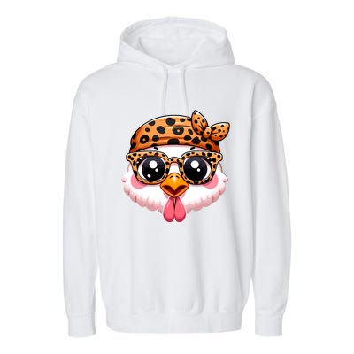 Turkey Face With Leopard Glasses Thanksgiving Meaningful Gift Garment-Dyed Fleece Hoodie