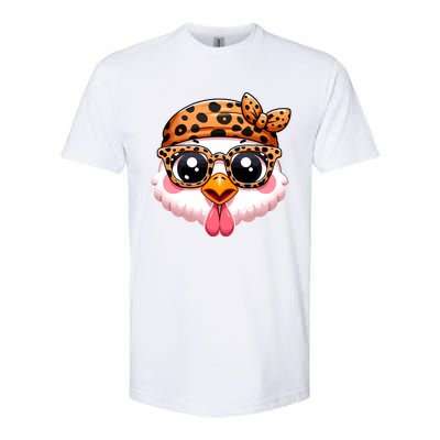 Turkey Face With Leopard Glasses Thanksgiving Meaningful Gift Softstyle CVC T-Shirt