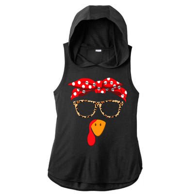 Turkey Face With Leopard Glasses Thanksgiving Gift Ladies PosiCharge Tri-Blend Wicking Draft Hoodie Tank