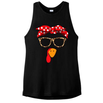 Turkey Face With Leopard Glasses Thanksgiving Gift Ladies PosiCharge Tri-Blend Wicking Tank