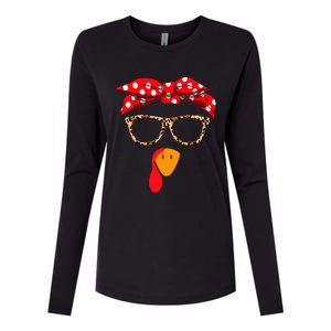 Turkey Face With Leopard Glasses Thanksgiving Gift Womens Cotton Relaxed Long Sleeve T-Shirt