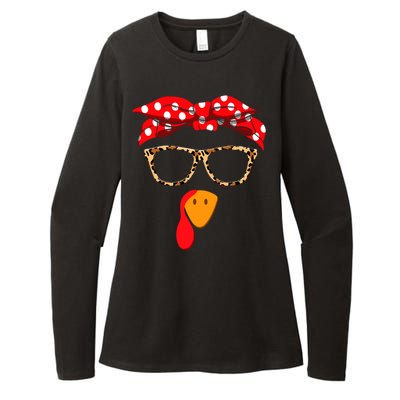 Turkey Face With Leopard Glasses Thanksgiving Gift Womens CVC Long Sleeve Shirt