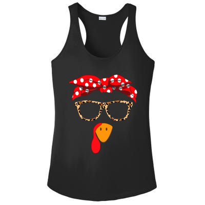 Turkey Face With Leopard Glasses Thanksgiving Gift Ladies PosiCharge Competitor Racerback Tank