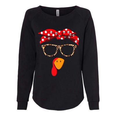 Turkey Face With Leopard Glasses Thanksgiving Gift Womens California Wash Sweatshirt